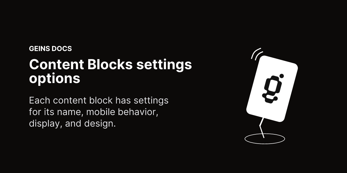 Content Blocks settings options - Geins Commerce Backend