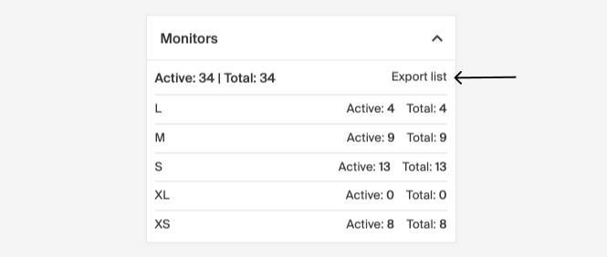 Can I export a list of active monitors on a product? - Geins Commerce ...